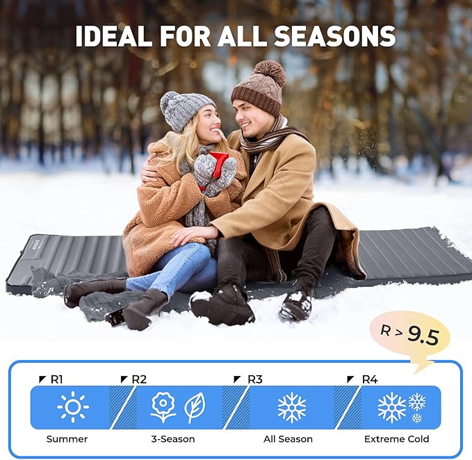 Elegear CumbreX™ Air & Foam Camping Sleeping Pad, HexaFoam Camping Mattress Pad with Built-in Foot Pump Memory Foam Camp Pad 4-Season R-Value 9.5 Camp Sleeping Mat for Travel/Car/Tent, Gray