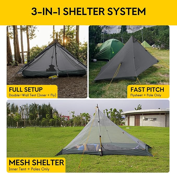 LANSHAN Ultralight Tent 3-Season Backpacking Tent for 1-Person or 2-Person Camping, Trekking, Kayaking, Climbing, Hiking