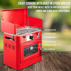 Hike Crew Outdoor Gas Camping Oven w/Carry Bag | CSA Approved Portable Propane-Powered 2-Burner Stove & Oven | Auto Ignition, Overheat Safety Shutoff, Built-In Thermometer | Hose & Regulator Included