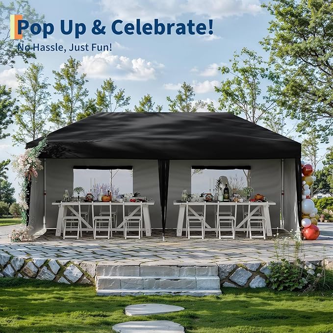 10x20 Pop Up Canopy with 0/4/6 Sidewalls, Beach Ten with One Push Setup, Heavy Duty Outdoor Instant Canopy Tent with Portable Roller Bag, Silver Coated Top, 3 Adjustable Height, Sandbags