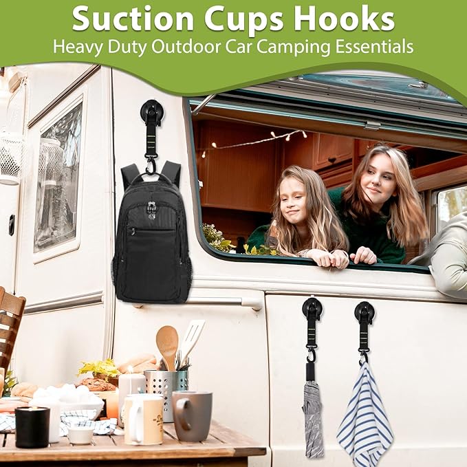 Maitys Heavy Duty Suction Cups with Hooks Tie Down Strong Suction Cup Anchor Car Camping Accessories Vacuum Outdoor Hanging Hooks for Car Boat Awning Camping Tent Trap