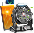Rechargeable Solar Powered Fan,(30Hours Working) Solar Camping Fans & Led Lantern,8-inch Portable Fan with 7W Solar Panel, Battery Operated Powered Outdoor Tent Fans for Camping Essentials Accessories