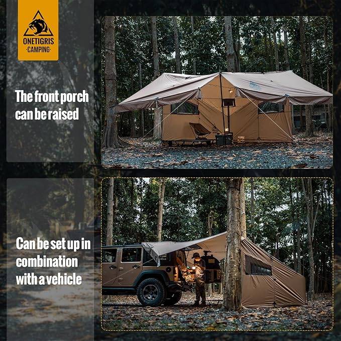 OneTigris COZSHACK Hot Tent, Large Spacious 4 Person Tent with Stove Jack, Windproof Waterproof Tent for Wood Stove Bushcraft Camping Travel Truck Family