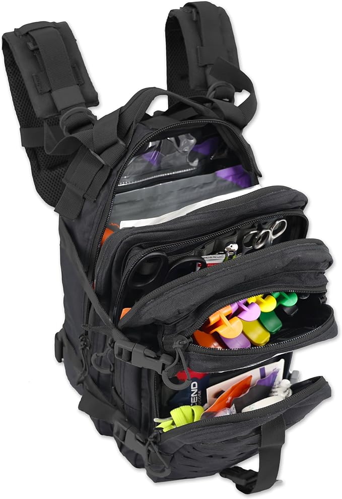Lightning X Stocked EMS/EMT Trauma & Bleeding First Aid Responder Medical Backpack + Kit - Stealth Black