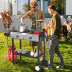 ROVSUN 2 Burner Propane Stove with Auto Ignition, 150,000 BTU Gas Stove with Side Shelves, Rolling Wheels & Regulator for Home Outdoor Backyard Camping Cooking Frying Brewing Canning