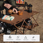 Folding Camping Table Portable Multi-Functional 4-Tier Picnic Rack Carbon Steel 37" with Storage Bag and 4 Hooks Indoor Outdoor, Heavy Duty, Portable, for Picnic, Party, Camping