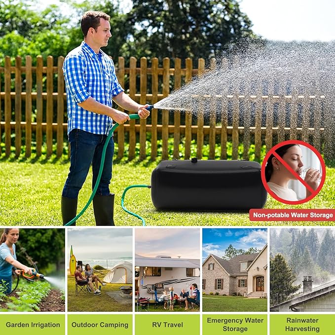 30 Gallon Water Storage Bladder - 1000D PVC Black RV Water Bladder, Portable Collapsible Storage Tank Containers for Gardens, Camping, Emergency Use