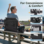 LET'S CAMP Folding Stadium Seat Bleacher Chair with Cup Holder, Mesh Bag and Hide Hooks, Portable Stadium Chair with Back and Cushion