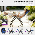 PURPLE LEAF Extra Wide Outdoor Reclining Chair Patio Zero Gravity Chaise Lounge Folding Chair with Quilted Cushion Adjustable Headrest for Lawn Camping Beach Pool Navy Blue and Black