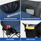 KINGROCK Oversized Rocking Camping Chair with Headrest and Carry Bag, 260LBS Capacity Folding Portable Camp Chairs for Adults, Recliner for Outdoor, Beach, Fishing, Travel, Sports Games,Navy Blue