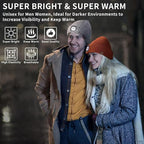Beanie with Light for Men 2 Pack, Hat with Light Built in Rechargeable Winter Warm Knitted Headlamp Caps, Gift for Men Dads Husband Led Beanie Hats with Light(Black&Dark Orange)