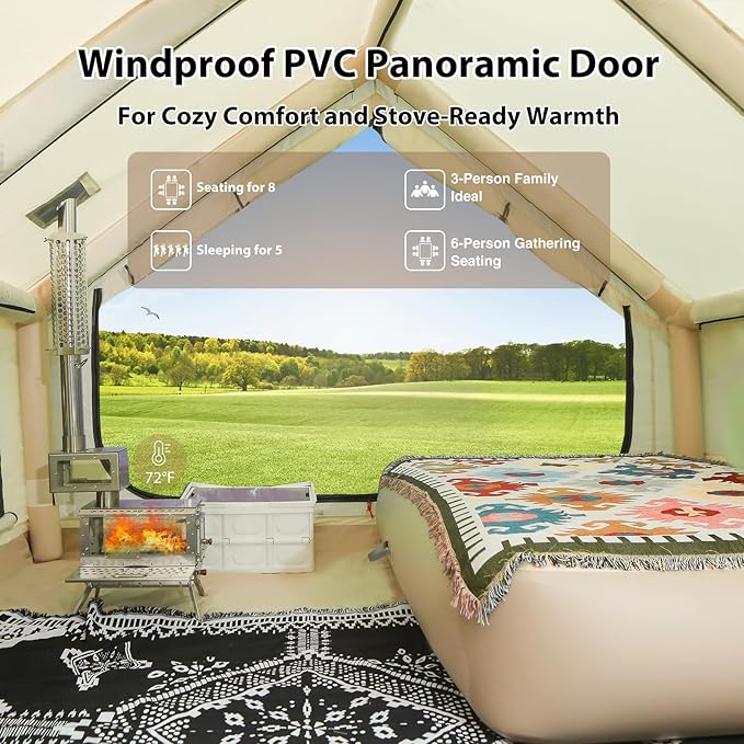 2025 Upgraded Waterproof Inflatable Camping Tent, Large Blow-Up Air Tent, No Assembly Needed Luxury Glamping House, Oxford Fabric