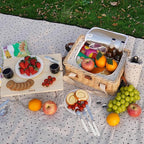 HappyPicnic Picnic Basket for 2, Handmade Wicker Picnic Set with Folding Table and Waterproof Blanket, Large Insulated Picnic Basket with Wine Bag & Cutlery Kit for Picnic, Camping, Holidays (Flower)