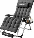 Amopatio Oversized Zero Gravity Chair, XL 29In Reclining Camping Lounge Chair w/Removable Cushion&Headrest, Upgraded Lock and Footrest, Folding Patio Recliner for Indoor Outdoor, Dark Grey