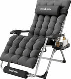Amopatio Oversized Zero Gravity Chair, XL 29In Reclining Camping Lounge Chair w/Removable Cushion&Headrest, Upgraded Lock and Footrest, Folding Patio Recliner for Indoor Outdoor, Dark Grey