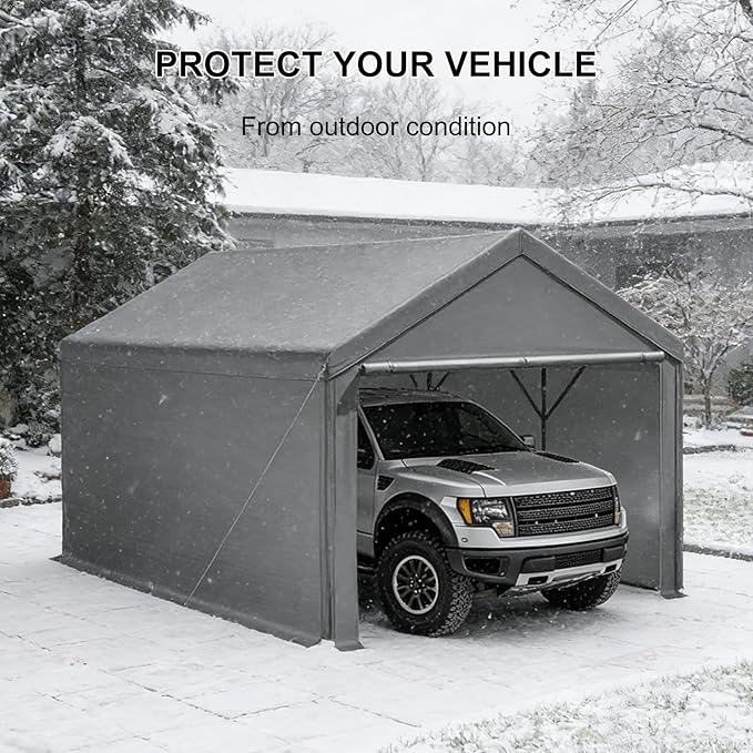 Carport 10x20ft Heavy Duty Canopy,Portable Garage Party Tent,Portable Garage with Removable Sidewalls & Doors All-Season Tarp for Car,Truck,Party Grey