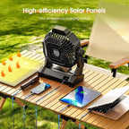 Drchop 30000mAh Solar Camping Fan, 10W Solar Powered Fans with Solar Panel, Rechargeable Fan & Led Lantern, Battery Operated Powered Outdoor Tent Fans for Camping Summer Essentials (Black)