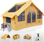 Inflatable Canvas Camping Tents with Stove Jack – Air Beam Blow Up Family Camping Tent for 2–6 People, Fast Setup Shelter with Hand Pump
