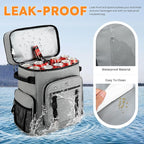 NOL Natural Organic Lifestyle Double Deck Large Waterproof Insulated Cooler Backpack for Men & Women, 32L/57 Cans Leak Proof Cooler Lunch Backpack for Camping, Hiking, Fishing, Picnic，Light Gray