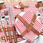 Picnic Basket with Blanket and Wine Pouch for 2, Wicker Picnic Set with Insulated Liner Cooler Bag Hamper for Camping,Wedding - Red Gingham