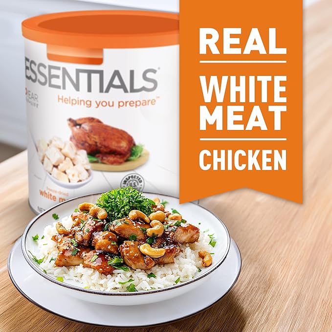 Emergency Essentials Freeze-Dried White Meat Chicken #10 Can – 25-Year Shelf Life, 19 Servings, 513g Protein – Bulk Food, Long-Term Emergency Food Supply & Storage