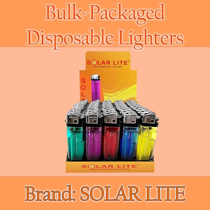 Disposable Lighters (Pack of 50) | Solar Lite® | Bonus 5pk Included | 55 Pack of Total Lighters
