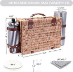 Picnic Basket with Blanket and Wine Pouch for 2 Wicker Picnic Set with Insulated Liner Cooler Bag Hamper for Camping,Wedding - Stripes
