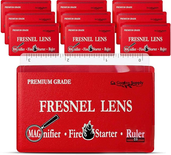 Fresnel Lens 4X Magnifier Pocket Wallet Credit Card Size • Ruler - Unbreakable Plastic for Home Office Classroom & Outdoor EDC Survival Kit Bushcraft (10 Pack Ruler/Magnifier - Red)