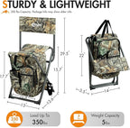 Portal Backpack Cooler Chair Fishing Chairs with Backrest Folding Camping Stool Compact for Outdoors Hiking Hunting Travel, Supports 350 lbs Capacity