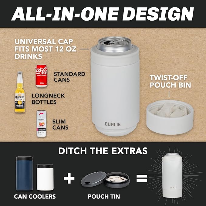 DUALIE Lower Deckie - Insulated 12 oz Can Cooler with Pouch Container - Universal Drink Holder with Built-in Pouch Bin - Choose Your Color
