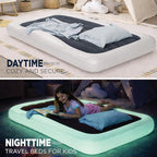 The Shrunks Inflatable Travel Bed with LED & Remote – Portable Kids Air Mattress for Travel, Camping & Sleepovers – Blow Up Bed with Glowing Halo Designed for Balance – Twin Size