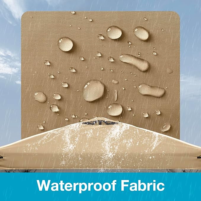 6.6x6.6 Canopy Replacement Top Cover with Air Vents for ez up Pop up Canopy Gazebo Tent, with Adjustable Strap, Waterproof & Anti-UV for Outdoor Shade (Frame Not Included) (Beige)