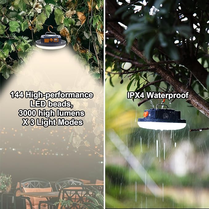 10000mAh 3000LM Rechargeable Camping Light , White/Warm/Nature/RED Hanging Camping Lantern Waterproof Tent Lights with Portable Bag Voice Control(Offline),Christmas Gift for Parents Friends (30W PRO)