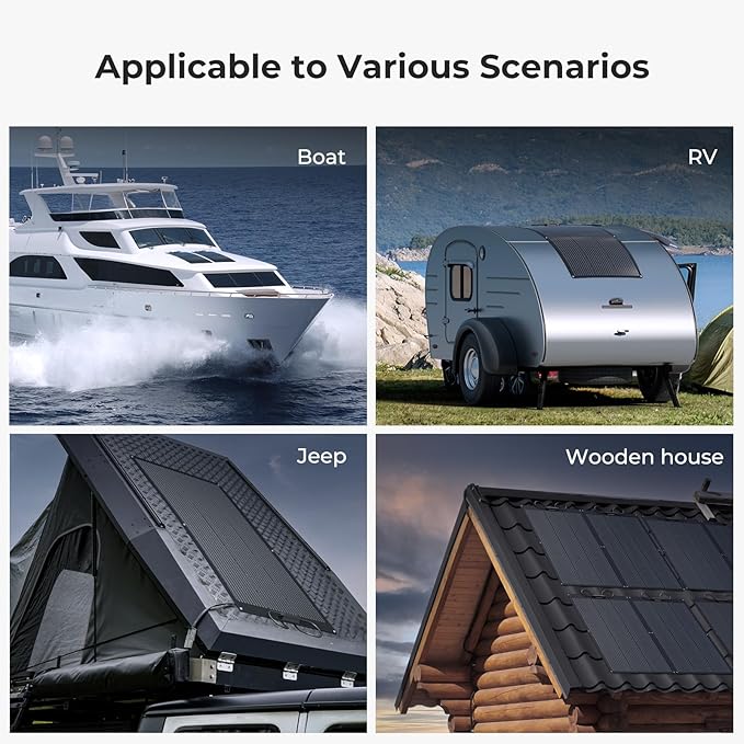 BougeRV Arch 100 Watt Fiberglass Flexible Solar Panel 23% High-Efficiency, 270° Lightweight Portable Bendable 12 Volts 10BB Mono Cell for RV Camping Home Boat Marine Curve Surface Black