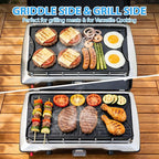 Ceramic Nonstick Reversible Griddle for Coleman Cascade & Triton, 17.4" x 8.5" Flat & Ribbed Camping Griddle | Built-In Storage Fit, No-Wobble Stable Design, Compatible with 2-Burner Camp Stoves