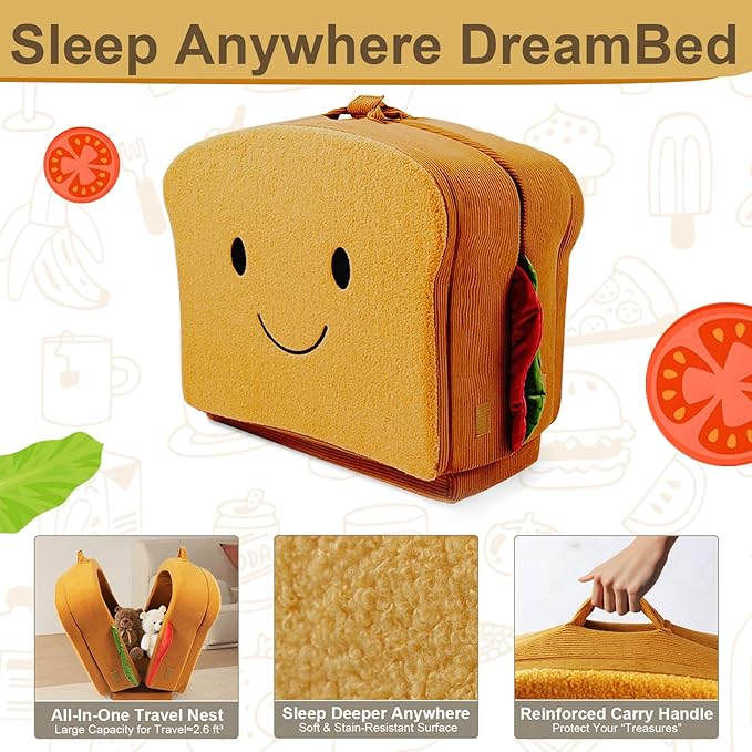 Toddler Travel Bed Sandwich Style - Portable Toddlers Floor Beds, Foldable Soft Foam Travel Crib for Baby and Kid, Washable Cover Toddler Cot with Safety Rail for Travel, Home/Travel Sleep