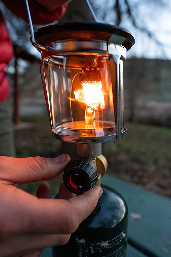 Stansport Propane Mantel Lantern – Outdoor Light with Adjustable Brightness, Carry Handle, Ventilated Hood, High-Output, Portable, for Emergency, Backpacking, Camping – Mantels Included