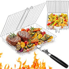 Nesting Grill Baskets, 2PCS Grilling Baskets for Outdoor with Removable Handle, Stainless Steel BBQ Camping Cooking Accessories Tools for Meat Steak Fish Vegetable Shrimp, Gifts for Men Dad Husband