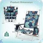 Giantex Folding Beach Chair, Patio Sling Chairs with 5 Adjustable Position, Head Pillow, Storage Bag, Towel Bar, Cup Holders, Backpack Chairs for Sunbathing, Camping Chair