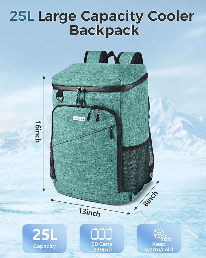 BAGLHER Lightweight Insulated Cooler Backpack - 30 Cans, Leak-Proof for Lunch, Picnic, Hiking, Camping Trips