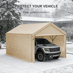 Carport 10x20ft Heavy Duty Canopy,Portable Garage Party Tent,Portable Garage with Removable Sidewalls & Doors All-Season Tarp for Car,Truck,Party Beige
