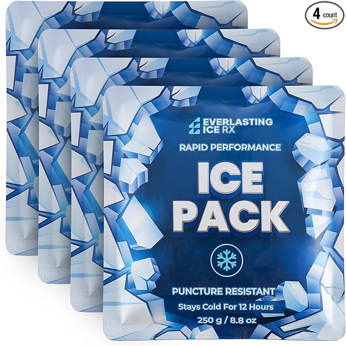 Rapid Performance Reusable Ice Packs for Lunch Boxes, Lunch Bags or Coolers | 4 Pack | Cold for Up to 12 Hours | Ice Packs for Cooler, Long Lasting for Camping, Beach, & School