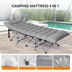 VINGLI Folding Camping Cot Bed,Camping Cots for Adults with Mattress, Foldable Cots for Sleeping with Pillow 1200D Layer Oxford for for Guest,Travel,Hiking Grey