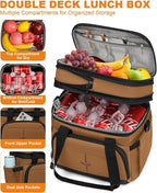 Lunch Box For Men Women Double Deck Insulated Lunch Bag For Men Woman Leakproof Expandable Cooler Bag with Adjustable Shoulder Strap for Work Shool Picnic(Brown,Medium)