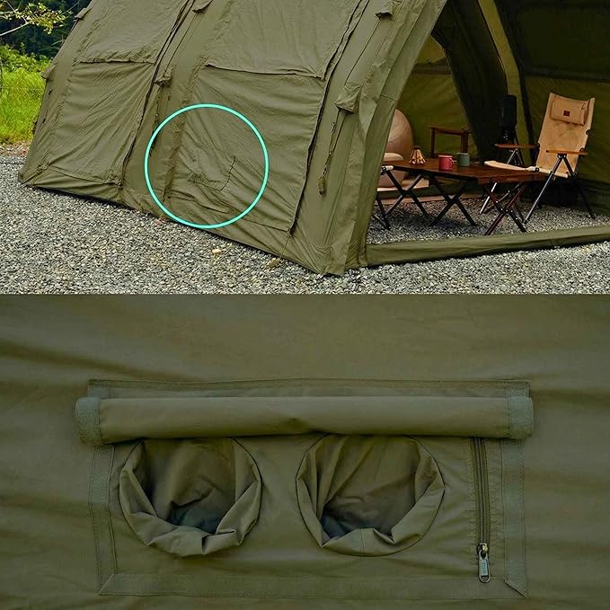 Coody Inflatable Canvas Camping Tents with Stove Jack – Premium Air Beam Family Glamping Tent, Breathable Cotton Canvas, Fast Setup Air Tent with Pump