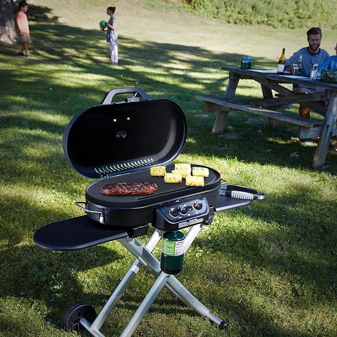 RoadTrip Grill Accessories Cast Iron Griddle for Coleman RoadTrip 285 grill with Bag and 4FT Propane Hose Adapter, Grill Replacement Parts for Coleman Camping Stove