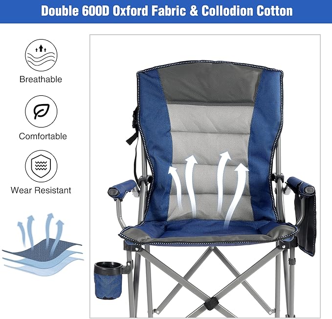 REDCAMP Oversized Tall Camping Chair for Adults 2 Pack, Portable High Folding Directors Chair, Foldable Bar Height Stool with Side Pocket for Lawn Sport, Blue