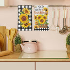 Sunflower Kitchen Towels, You are My Sunshine Dish Towels Set of 2, Farmhouse Sunflower Kitchen Decor, Summer Floral Buffalo Plaid Yellow Hand Towels for Housewarming (18x26 Inches)
