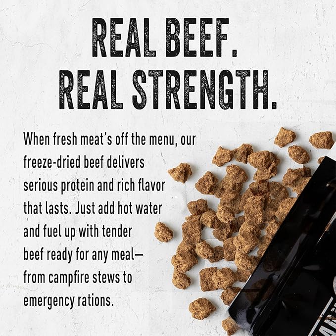 Ready Hour Freeze-Dried Beef Dices | 22g Protein Per Serving | Bulk Emergency Protein Case Pack | Shelf Stable Meat | 30 Year Shelf Life | Survival Food for Self Reliance and Preparedness