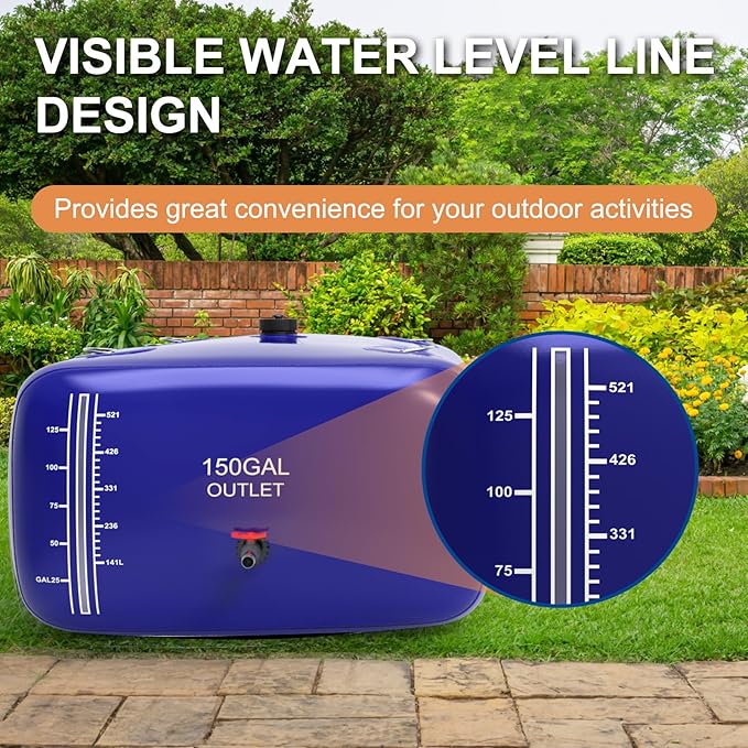 150 Gallon Water Storage Bladder - 1000D PVC RV Water Tank, Portable Collapsible Storage Bladder Containers for Gardens, Camping, Emergency Use, Blue